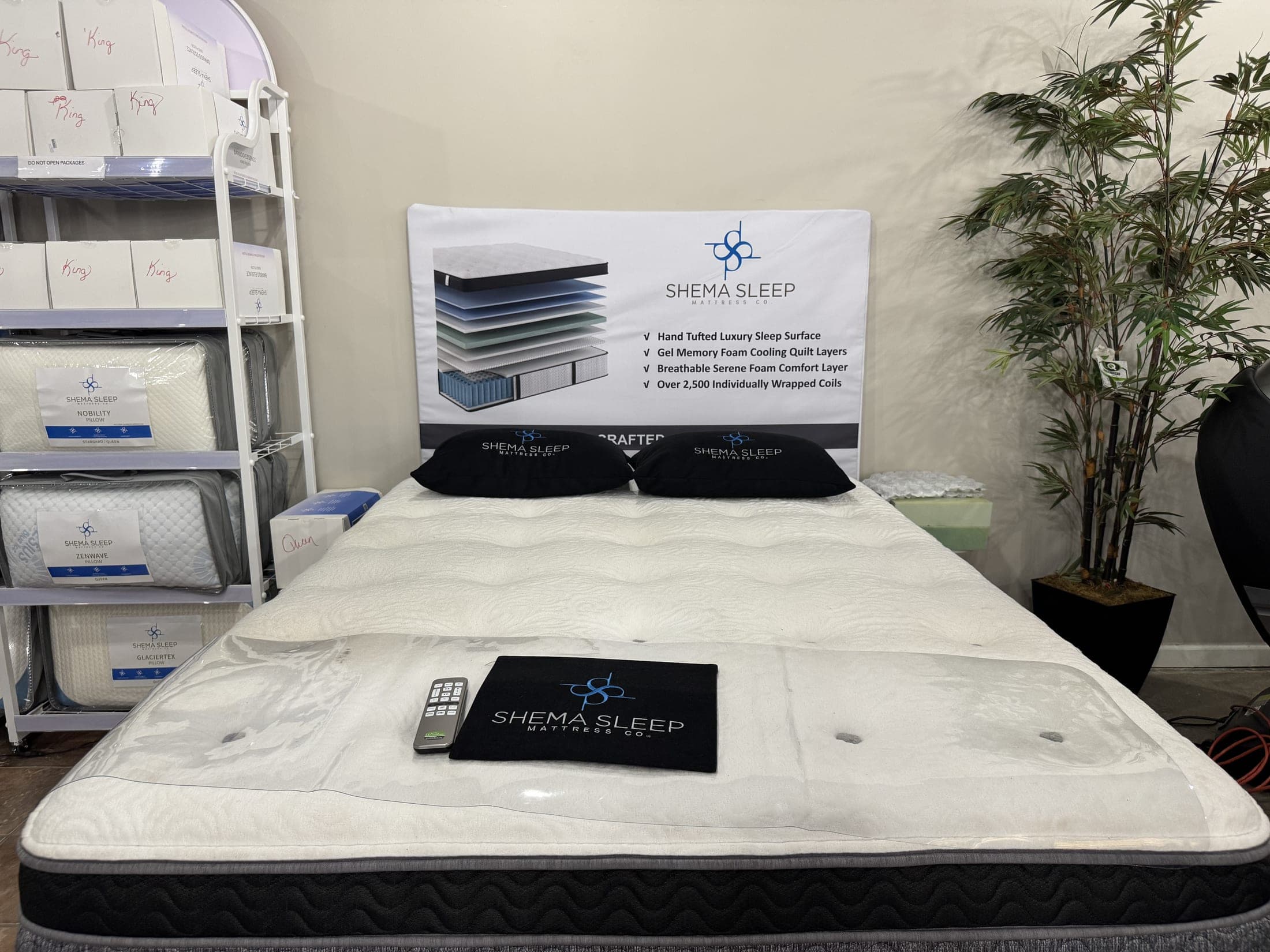 Pillow-top mattress on an adjustable base in the sleep gallery
